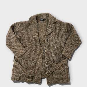 Vintage Liz Claiborne Collection Chocolate Brown Merino Wool Belted Cardigan L